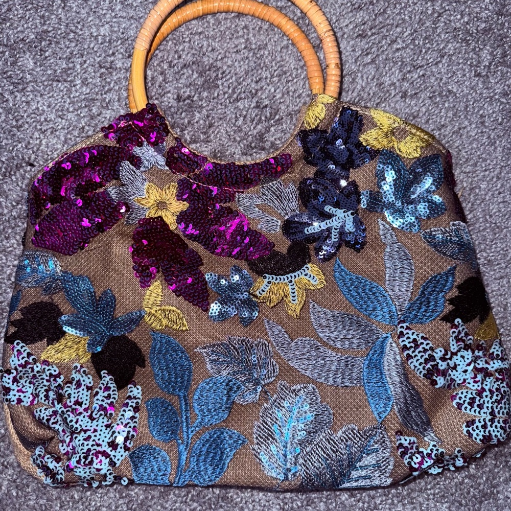 Floral Sequin Embellished Handbag